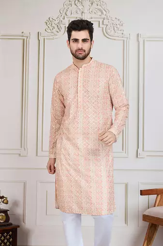 Orange printed with sequins kurta