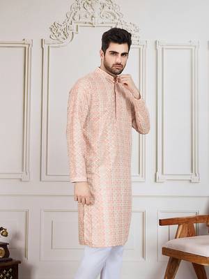 Orange printed with sequins kurta 3
