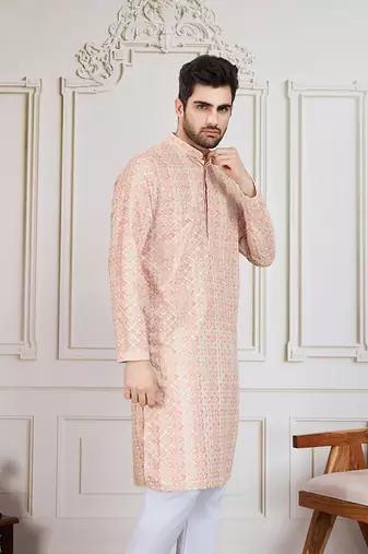 Orange printed with sequins kurta