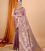 Light pink banarasi silk blend saree with woven jari work