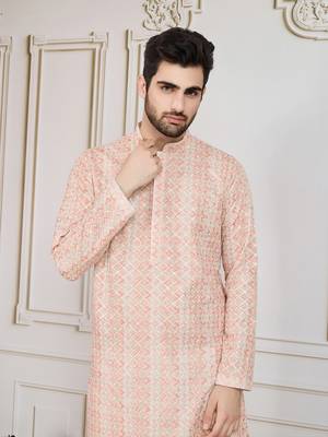 Orange printed with sequins kurta 4