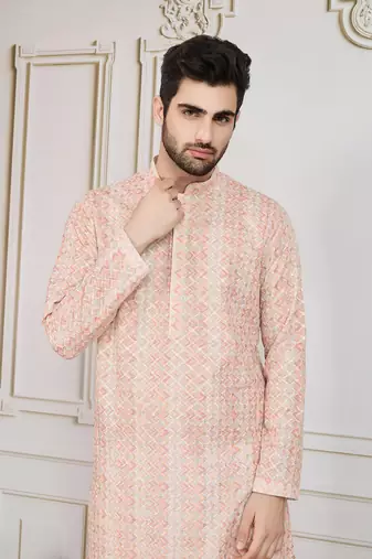 Orange printed with sequins kurta