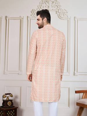 Orange printed with sequins kurta 5