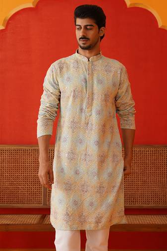 Sky viscose rayon embroidered kurta pyjama set