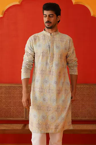 Sky viscose rayon embroidered kurta pyjama set