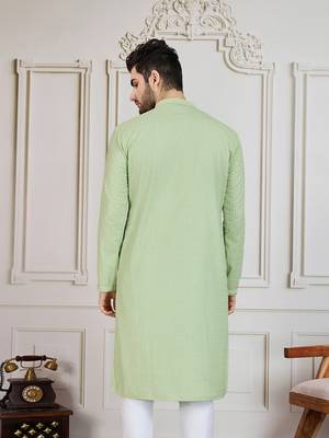 Light green solid chikankari kurta 5