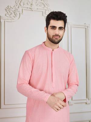 Pink solid chikankari kurta 4
