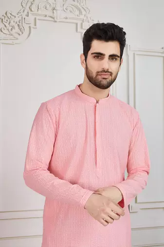 Pink solid chikankari kurta