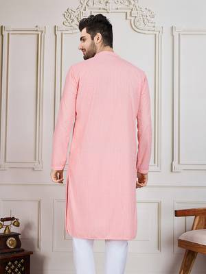 Pink solid chikankari kurta 5