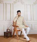 mustard printed with golden zari work kurta