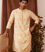 Yellow viscose rayon embroidered kurta pyjama set