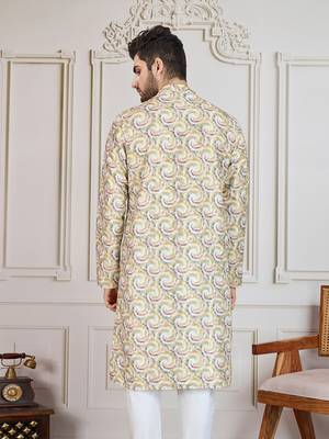 mustard printed with golden zari work kurta 5