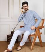 blue printed with sequins work kurta