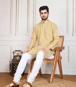 brown printed with sequins work kurta