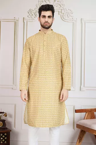 brown printed with sequins work kurta