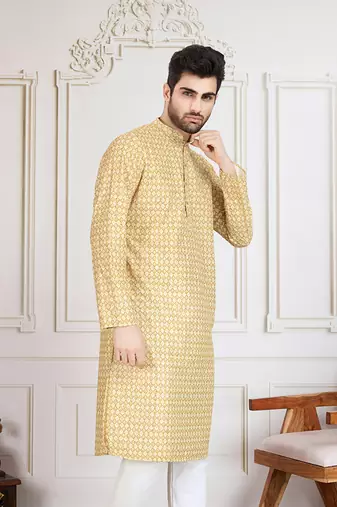 brown printed with sequins work kurta