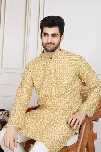 brown printed with sequins work kurta