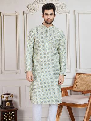 light yellow printed with sequins work kurta 2