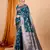 Teal banarasi silk blend saree with woven jari work
