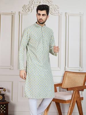 light yellow printed with sequins work kurta 3
