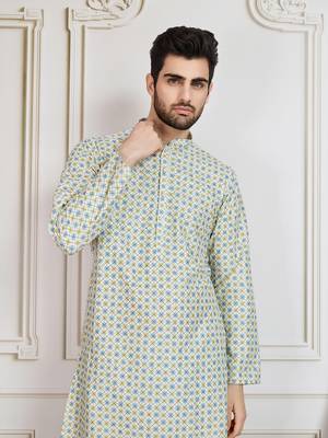 light yellow printed with sequins work kurta 4