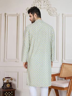 light yellow printed with sequins work kurta 5