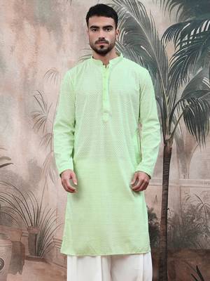 light greensolid chikankari handcraftedkurta 2