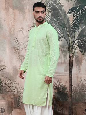 light greensolid chikankari handcraftedkurta 3