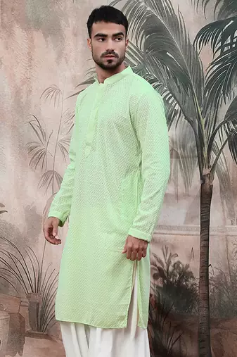 light greensolid chikankari handcraftedkurta