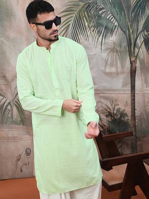 light greensolid chikankari handcraftedkurta 4