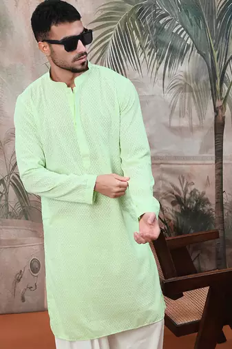 light greensolid chikankari handcraftedkurta