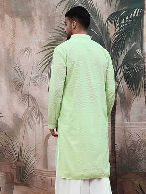 light greensolid chikankari handcraftedkurta 5