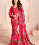 Pink georgette elegant designer digital printed saree