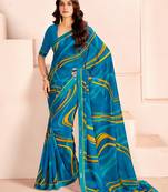 Blue georgette elegant designer digital printed saree