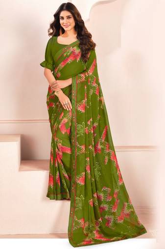 Green georgette elegant designer digital printed saree