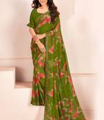 Green georgette elegant designer digital printed saree