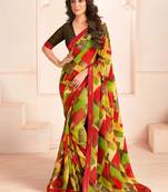 Green georgette elegant designer digital printed saree