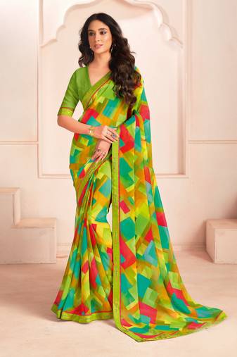 Light green georgette elegant designer digital printed saree