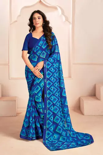 Blue georgette elegant designer digital printed saree