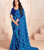 Blue georgette elegant designer digital printed saree