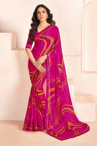 Pink georgette elegant designer digital printed saree