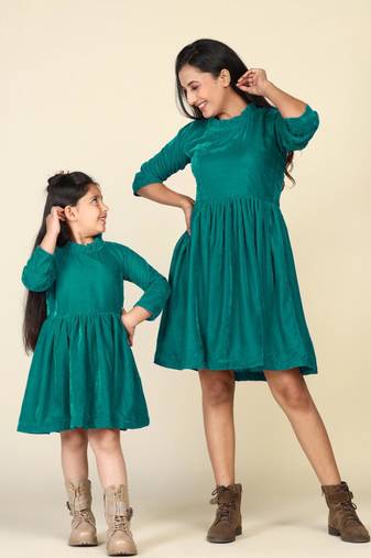 Green samaira velvet dresses for mom & daughter