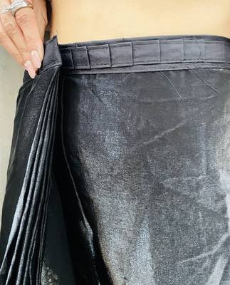 pre-stitched black fendy satin saree designed with lace border 4