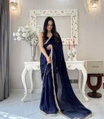 ready to wear blue fendy satin saree designed with lace border