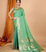 Green woven jari designer banarasi silk blend saree