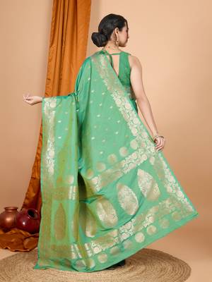 Green woven zari faux banarasi silk blend saree 2