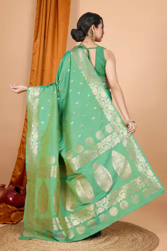 Green woven zari faux banarasi silk blend saree