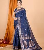 Navy blue woven jari banarasi silk blend saree
