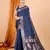Navy blue woven jari banarasi silk blend saree