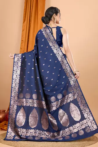 Navy blue woven zari faux banarasi silk blend saree